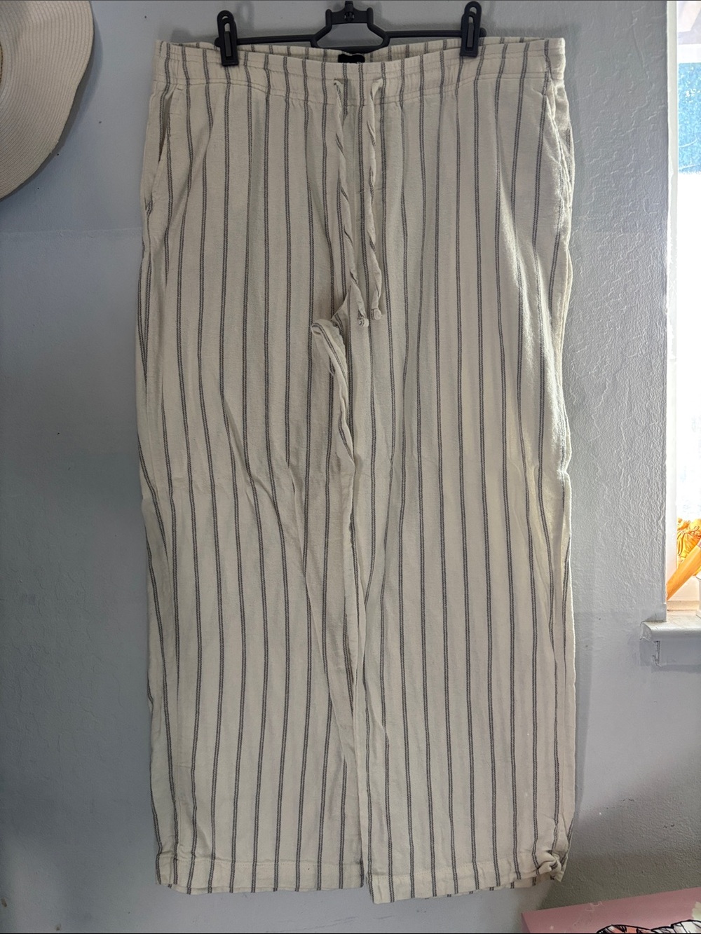 GAP Cream Wide-Leg Striped Drawstring Pants